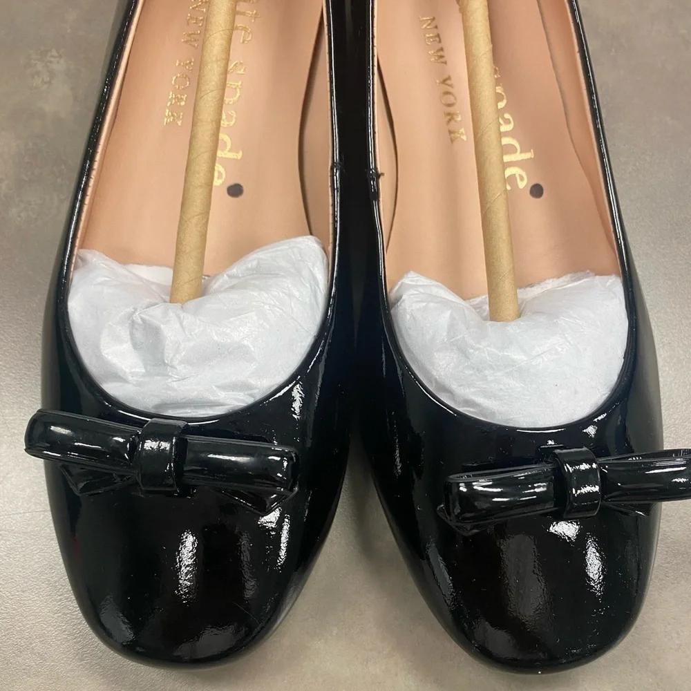 NIB Kate Spade Kiersten Black Patent Leather Bow Ballet Flats Size 6